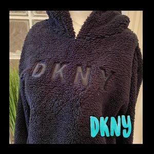 DKNY fuzzy black hooded pullover jacket